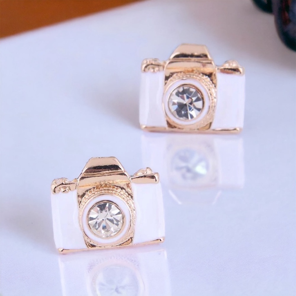 Shimmering White Camera Studs - Capture Every Moment In Style! Nwt Stud Earrings